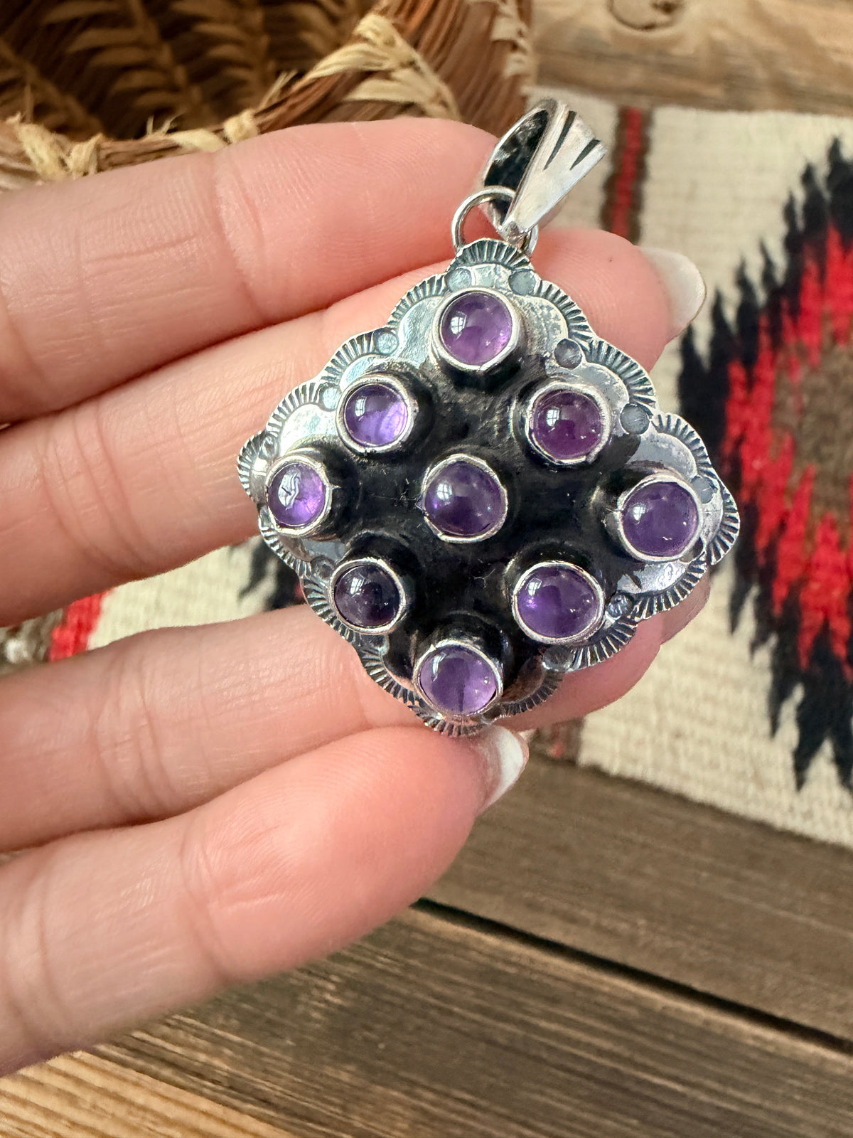 Handcrafted Sterling Silver and Amethyst Cluster Pendant by Tina Benally