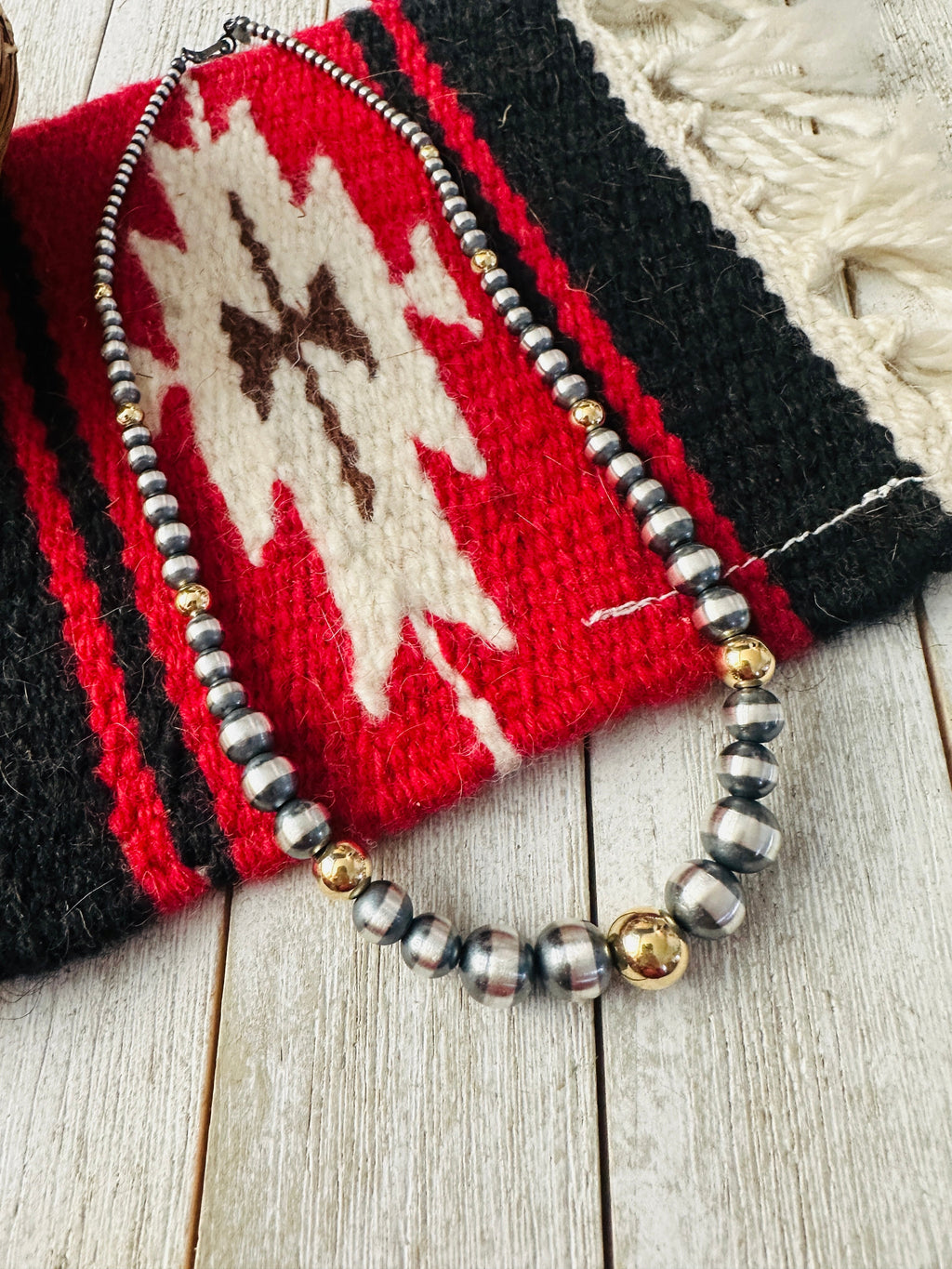 Handcrafted Sterling Silver & Gold Beaded 18” Necklace