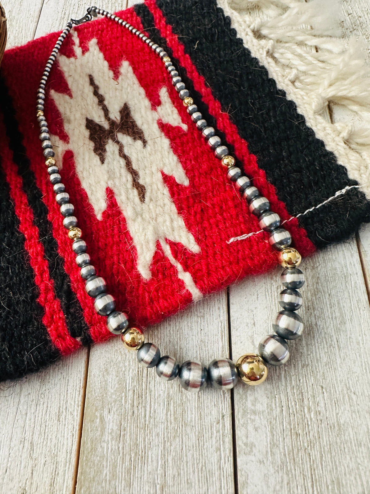 Handcrafted Sterling Silver & Gold Beaded 18” Necklace