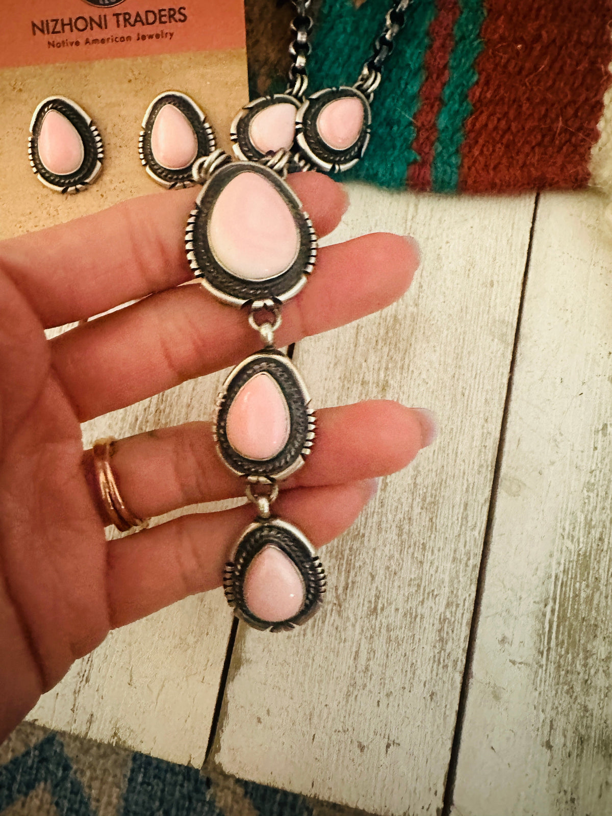 Handcrafted Queen Pink Conch & Sterling Silver Necklace Set