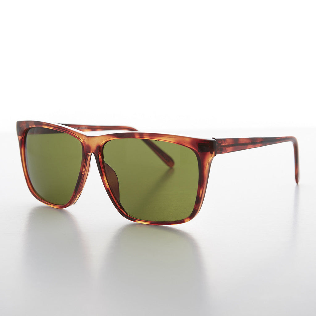 Large Square Vintage Sunglass with Olive Green Lens - Denmark