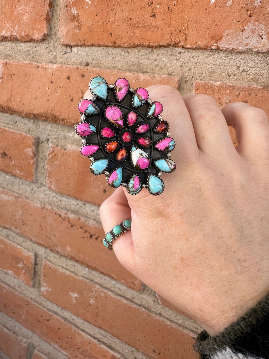 Handmade Cotton Candy, Pink Dream Mojave Sterling Adjustable Cluster Ring