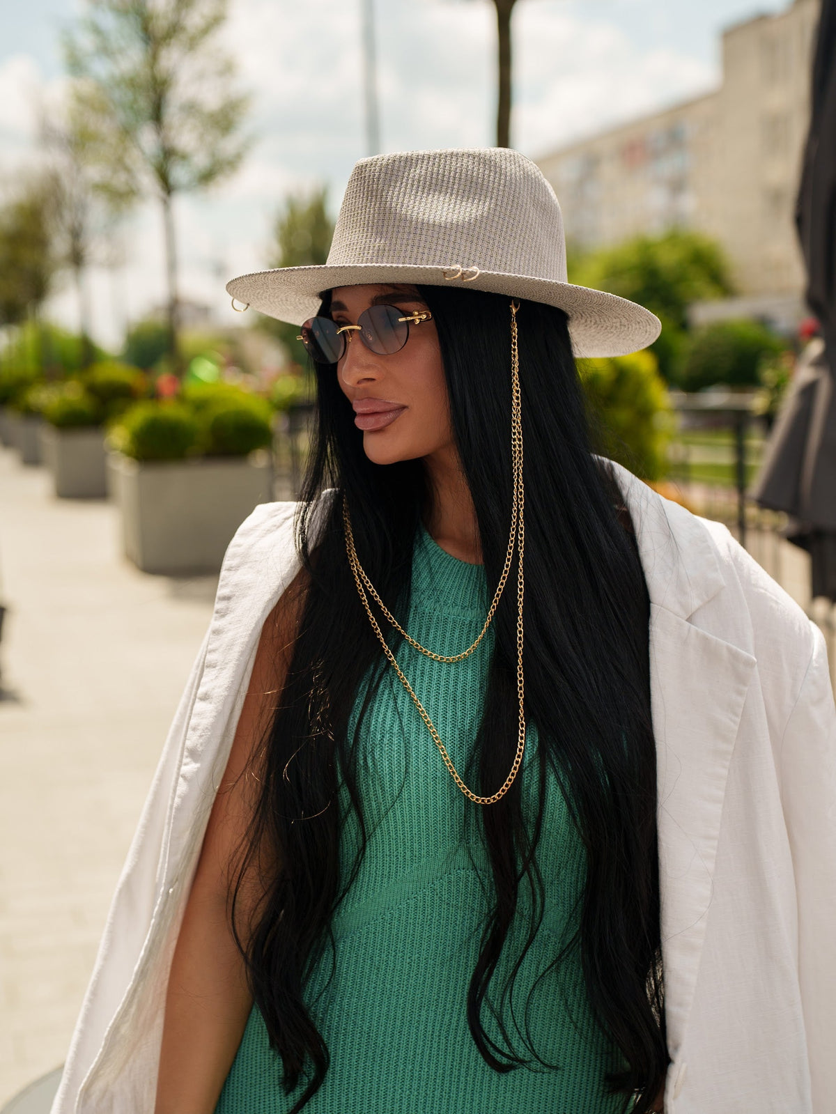 Antonella Double Chain Pierced  Hat in Grey