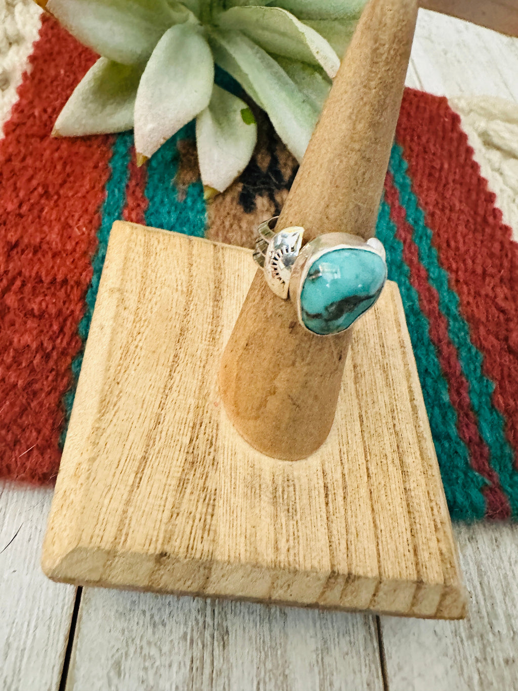 Handcrafted Kingman Turquoise & Sterling Silver Ring Size 5.5