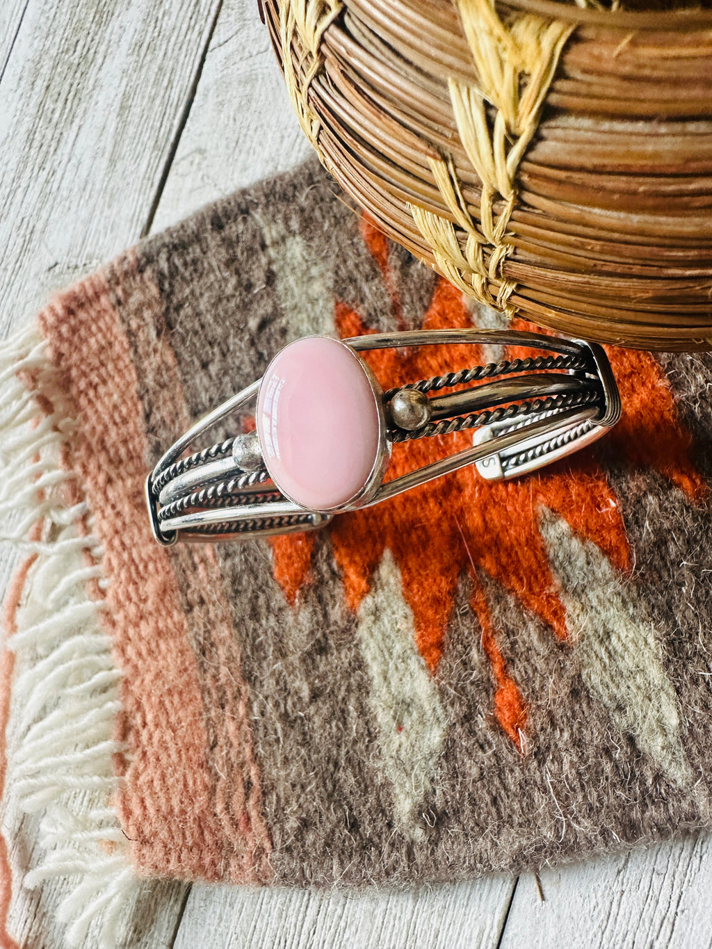 Handcrafted Queen Pink Conch Shell & Sterling Silver Cuff Bracelet