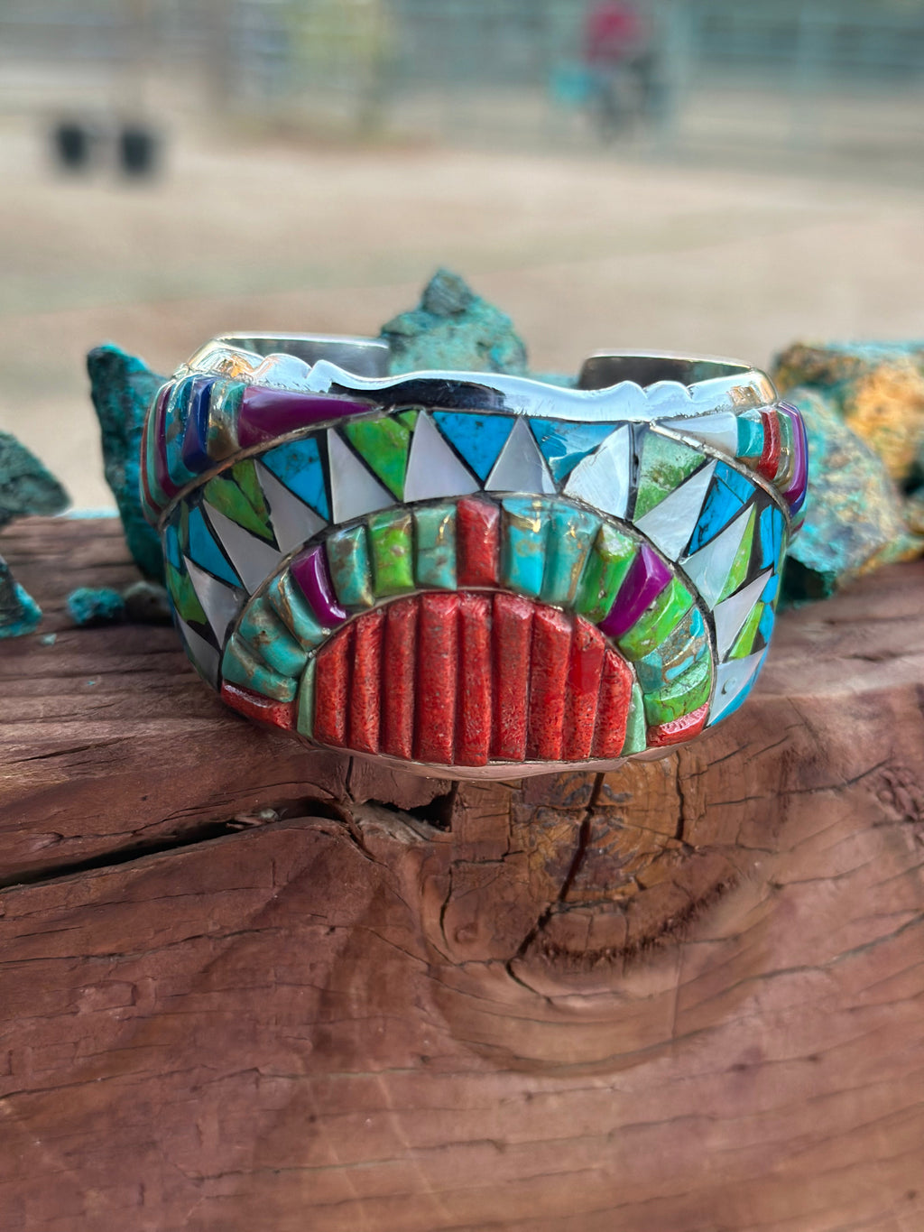 Handmade Sterling Silver Multi Stone Southwest Inlay Cuff