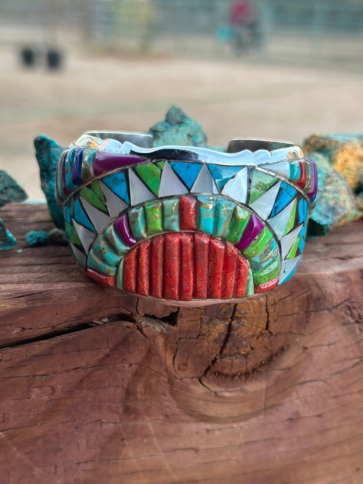 Handmade Sterling Silver Multi Stone Southwest Inlay Cuff