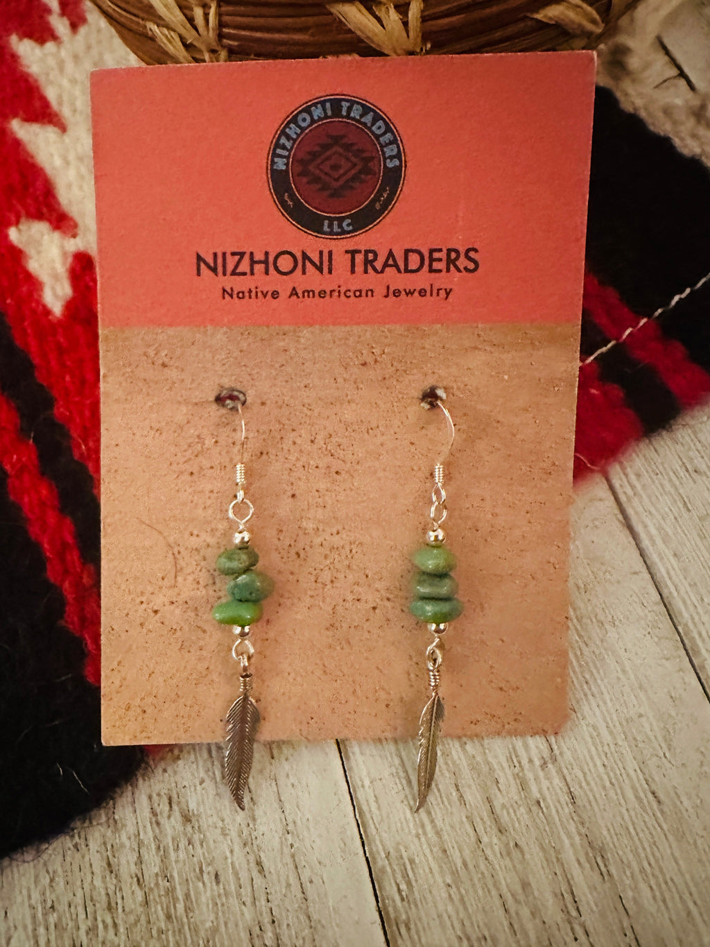 Handcrafted Turquoise & Sterling Silver Feather Dangle Earrings