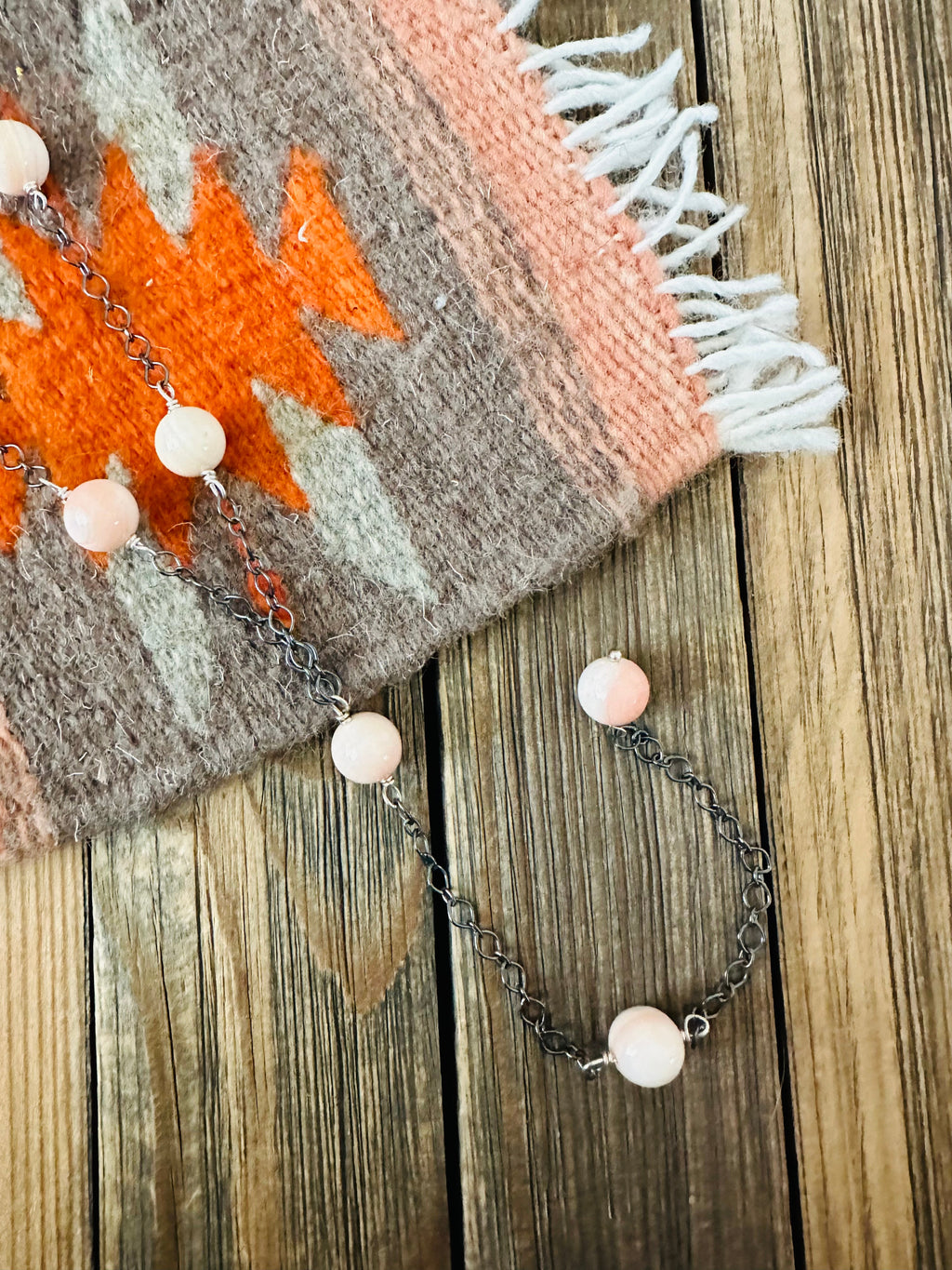 Handcrafted Sterling Silver & Queen Pink Conch Beaded Lariat Necklace
