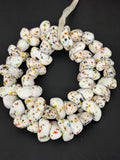 XL Confetti Snow Canoe-Shaped Krobo Powdered Glass Beads | White Multicolor Recycled Glass Beads | Handmade African Beads from Ghana