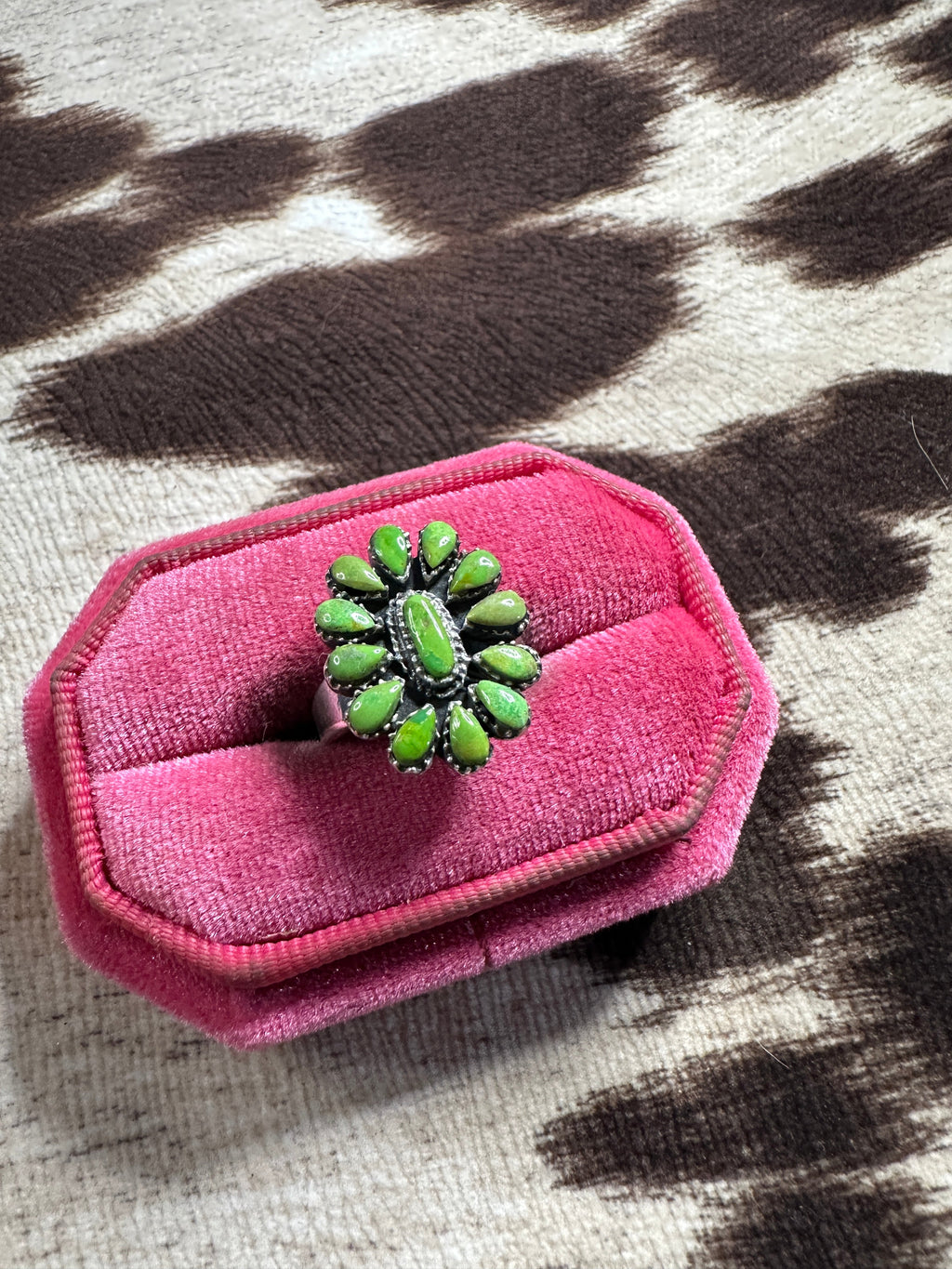 Handmade Gaspeite & Sterling Adjustable Cluster Ring
