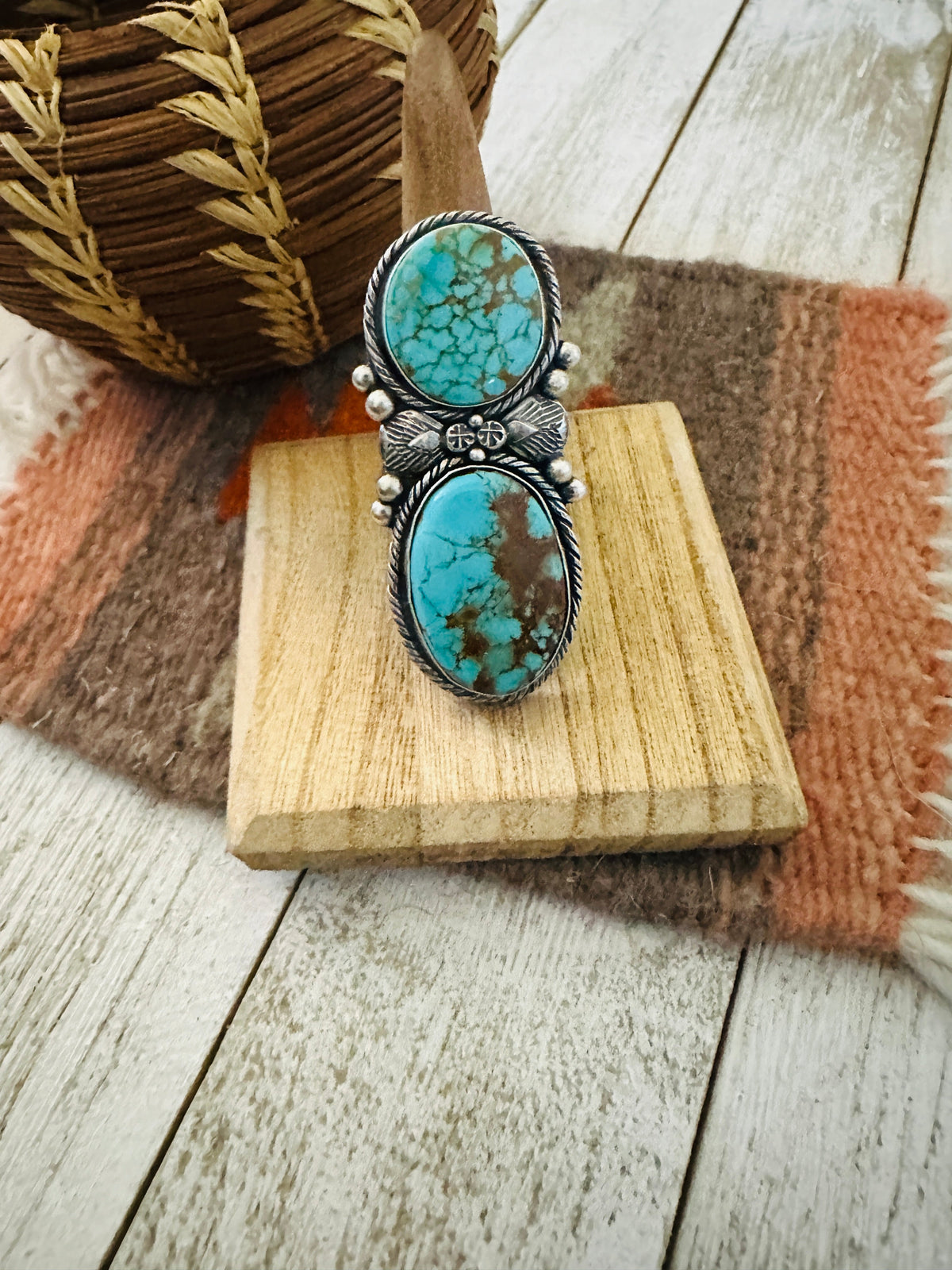 Handcrafted Royston Turquoise & Sterling Silver Ring Size 9 by Jacqueline Silver