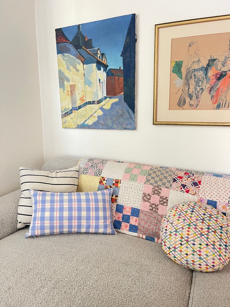 Abigail Plaid Square Pillow in Periwinkle and Pink