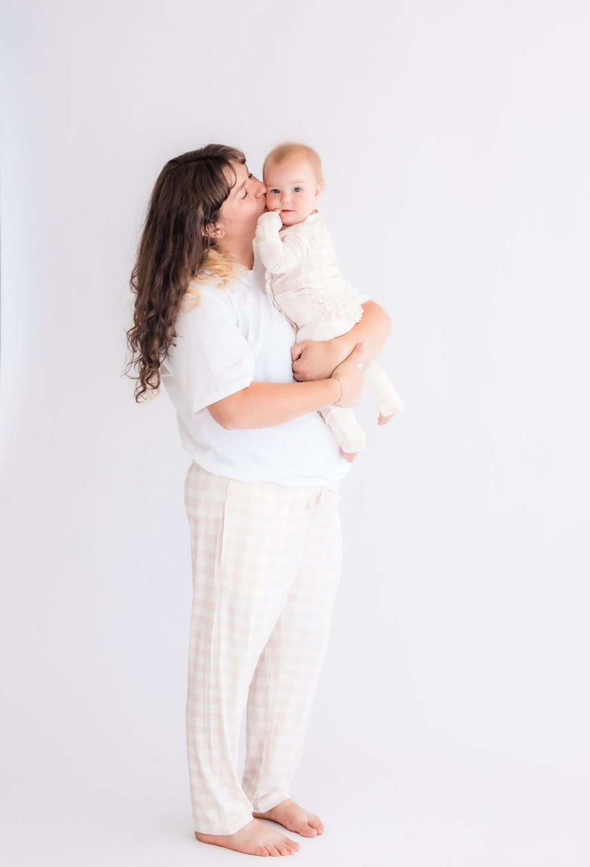 Neutral Gingham Adult Joggers