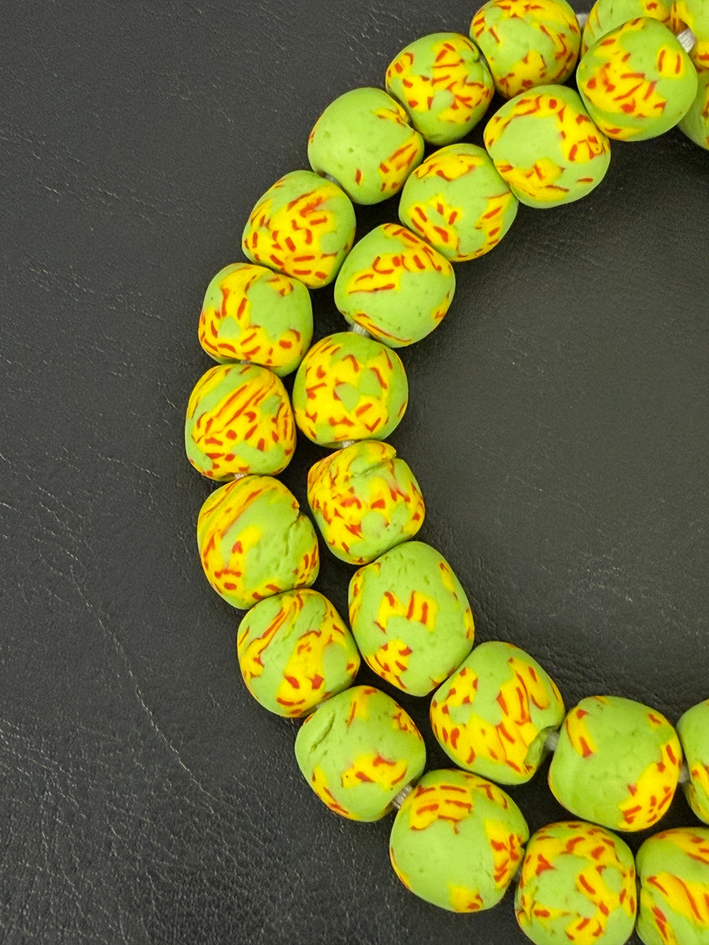 Authentic Fused Krobo Recycled Glass Beads 12–14mm | Green African Glass Beads | Handmade in Ghana