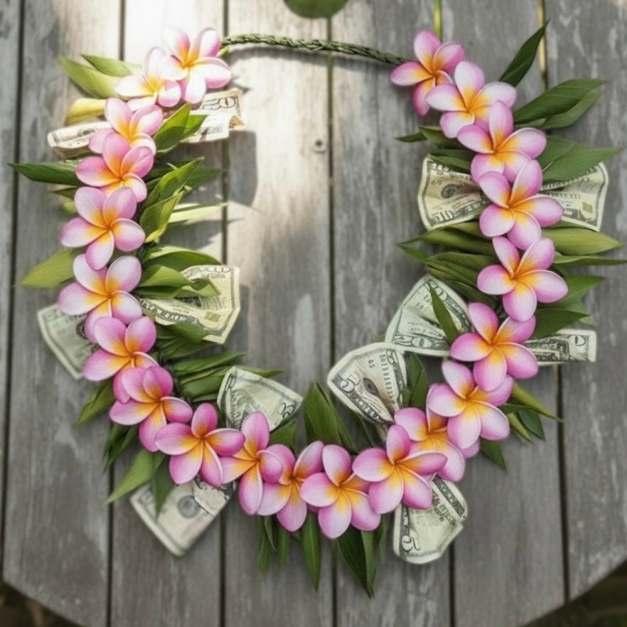 Thick Ti Leaf Money Lei (Closed)