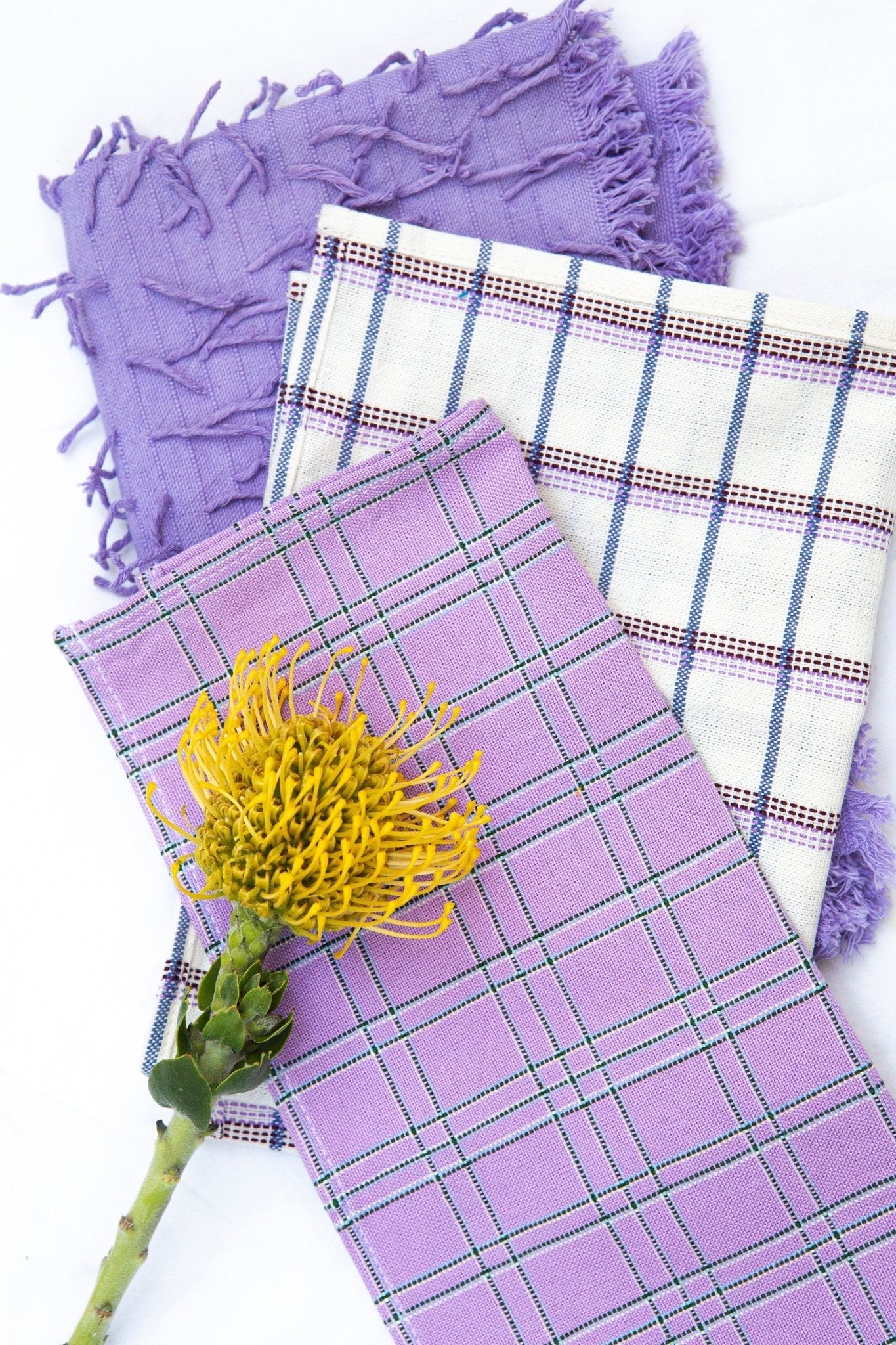San Lucas Plaid White Cocktail Napkins Set of 4