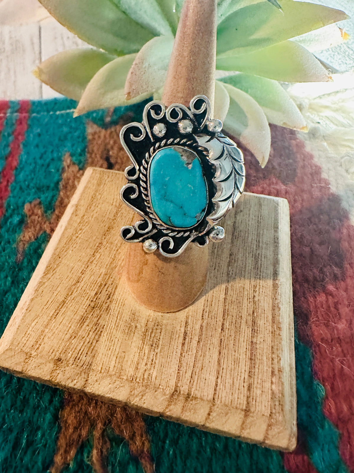 Handcrafted Kingman Turquoise & Sterling Silver Ring Size 6