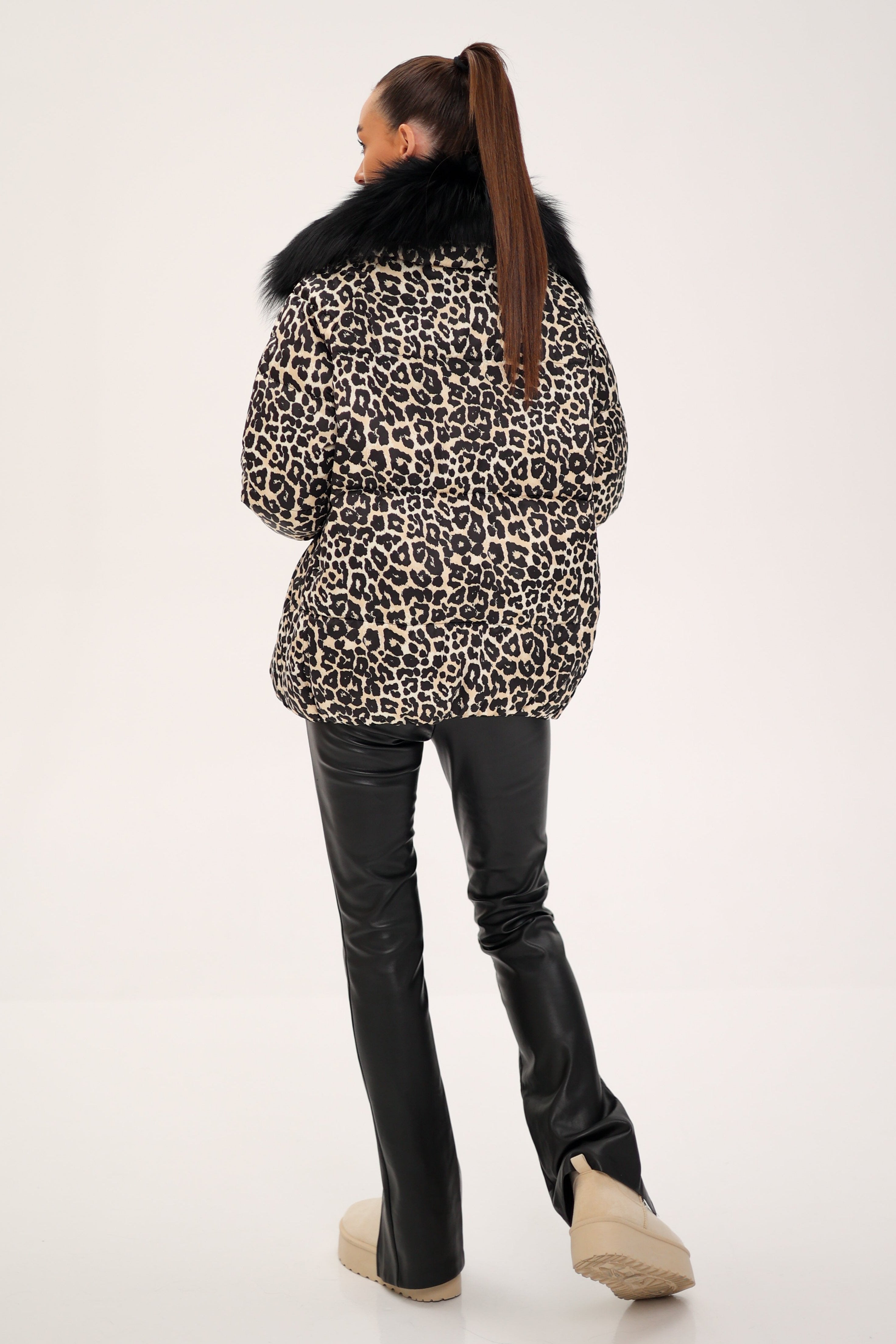Genuine Polar Fox Leopard Luxe Down Parka