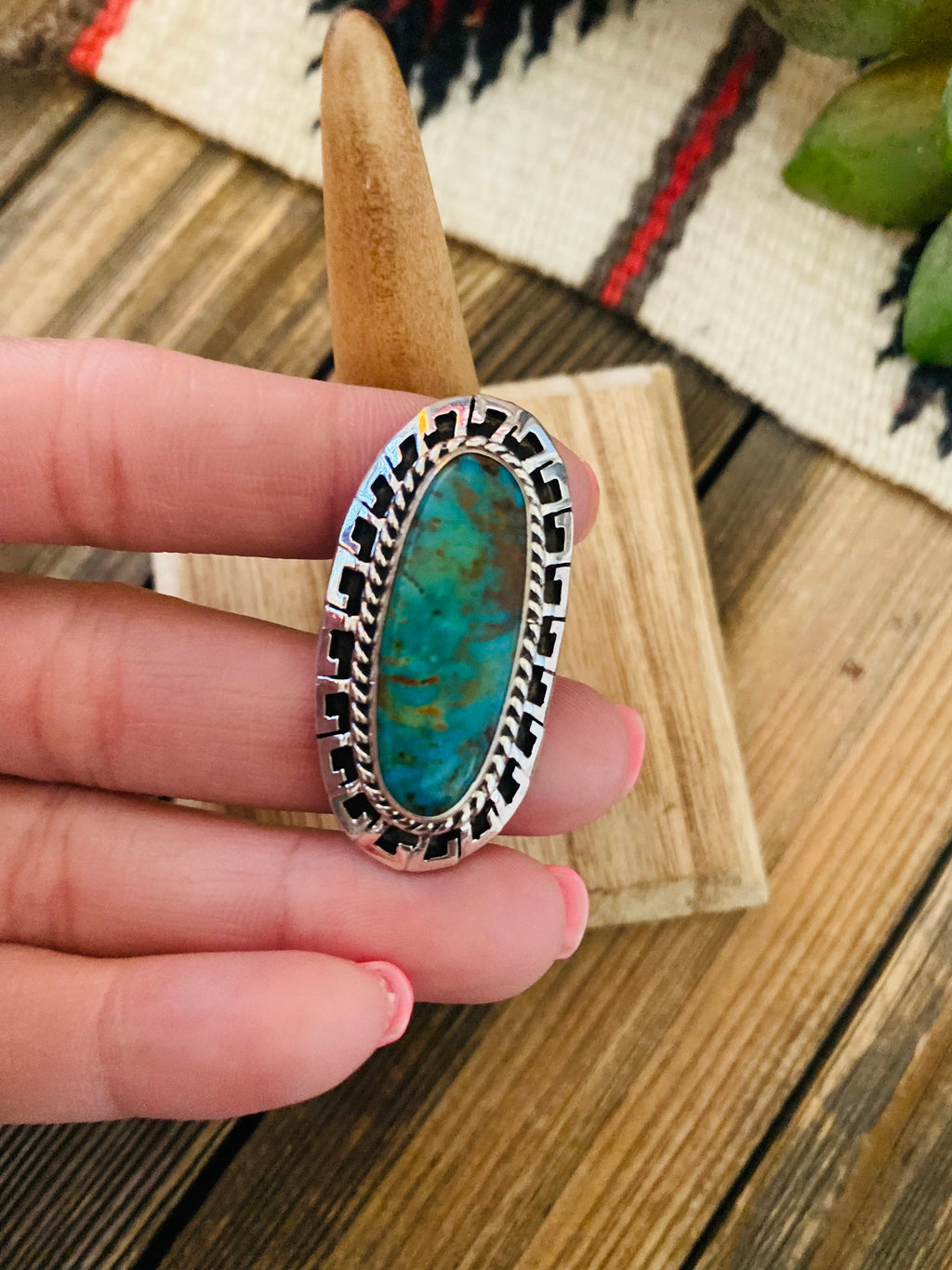 Handcrafted Royston Turquoise & Sterling Silver Ring Size 6