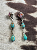 Handmade Sterling Silver, Pink Dream & Turquoise Post Dangle Earrings