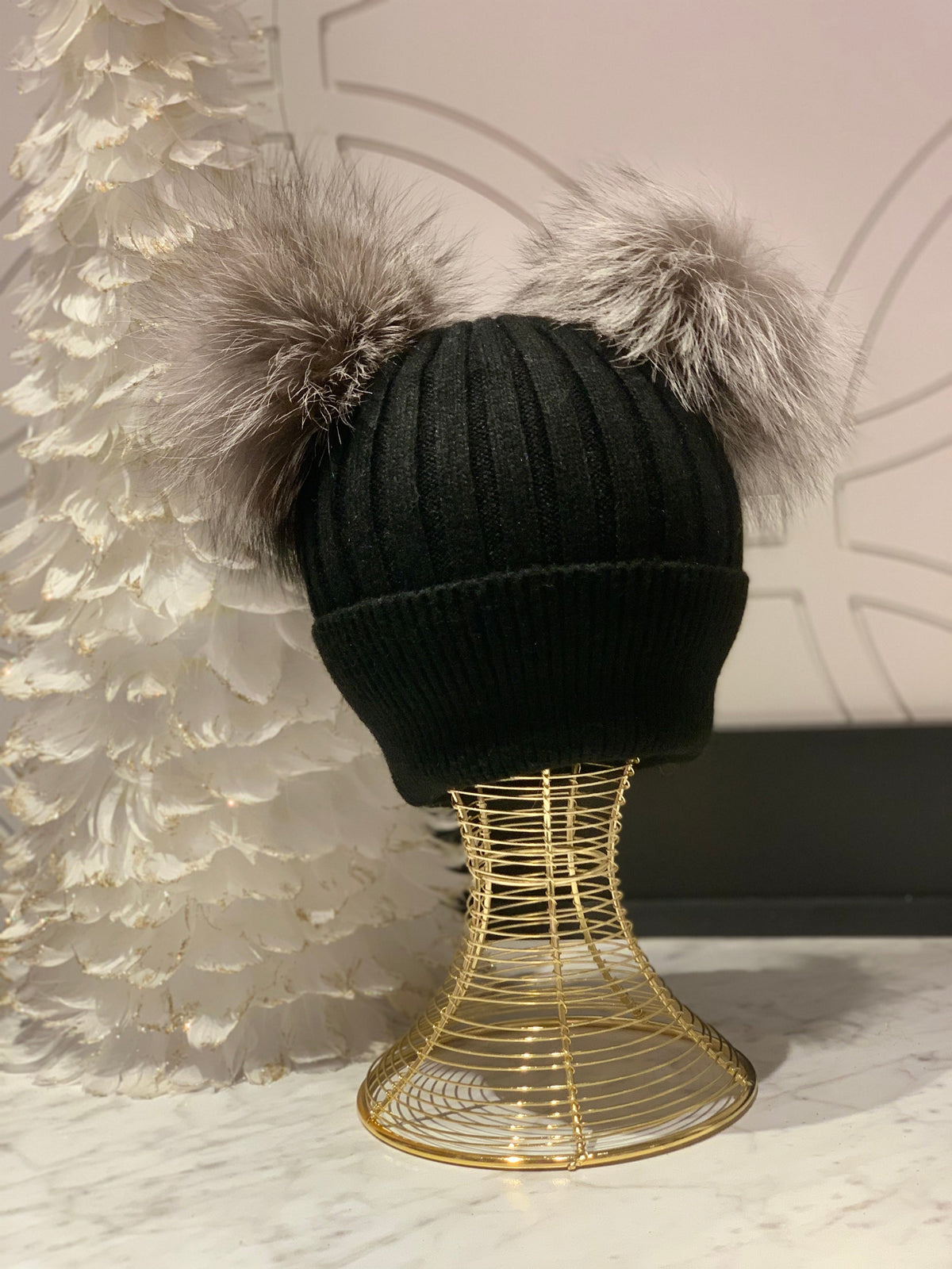 Two Fur Poms Hat Adult | Kids