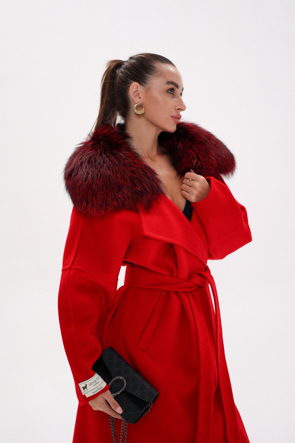Saga®Furs Silver Fox Wool Alpaca Wraparound Coat in Red