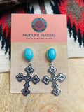Handcrafted Turquoise & Sterling Silver Cross Dangle Earrings