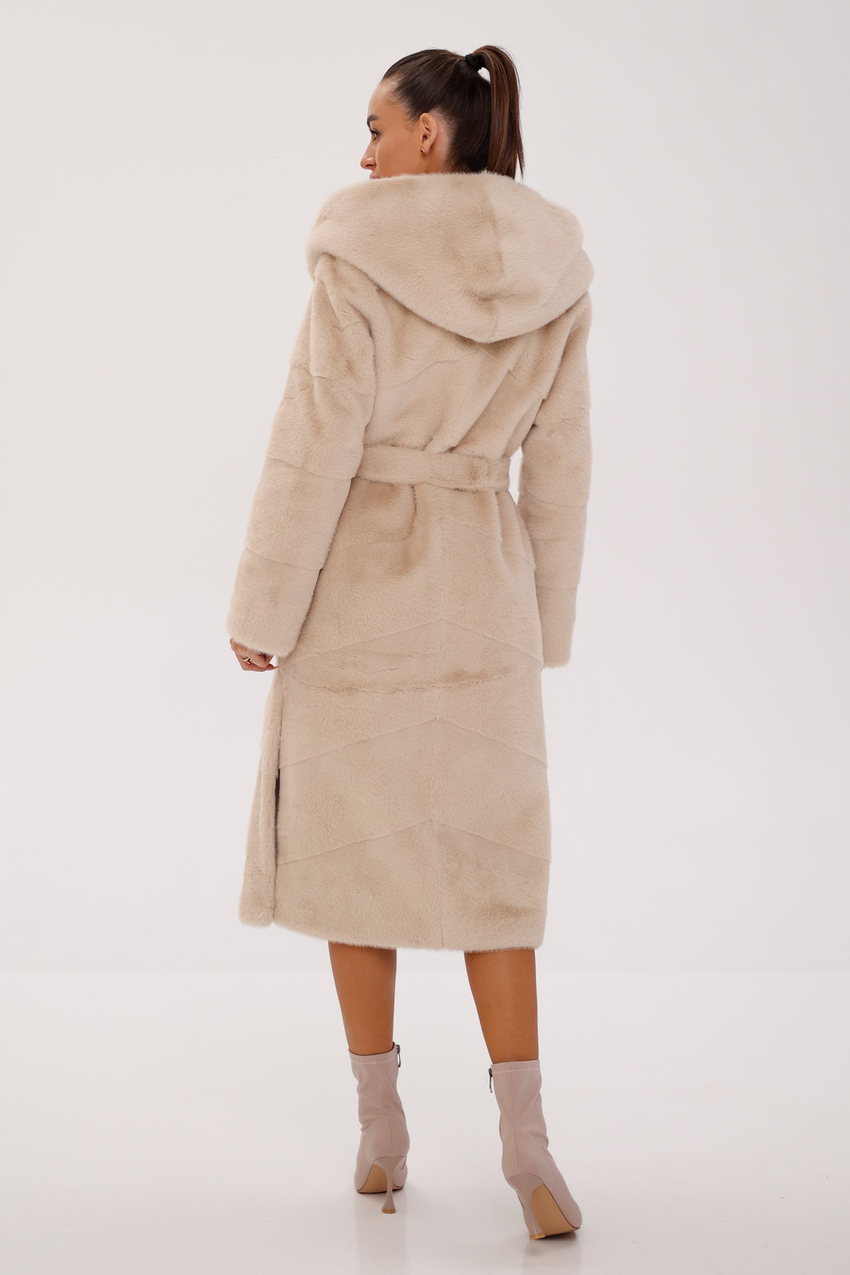Faux Mink Effect Fur Hooded Coat