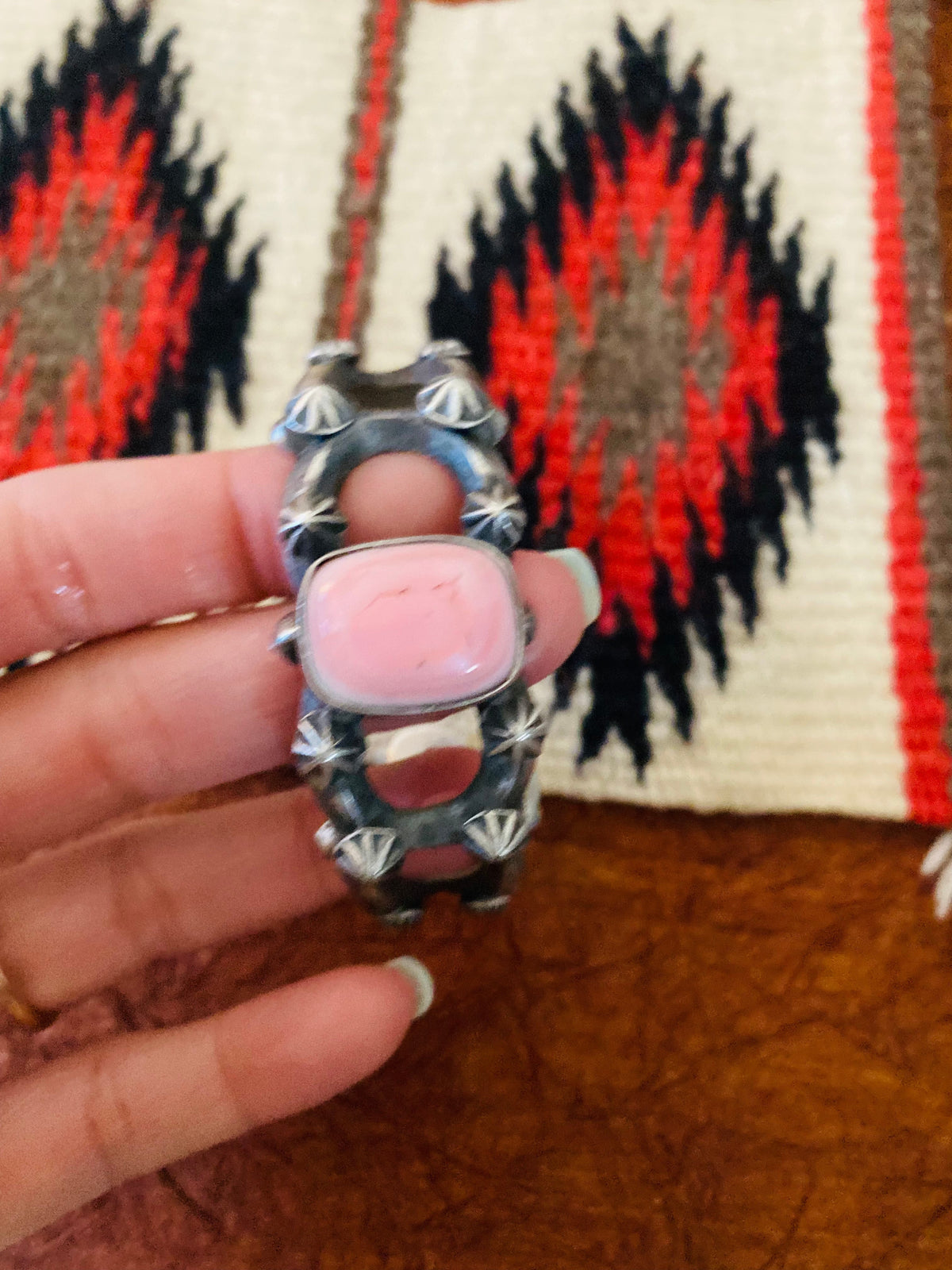 Queen Pink Conch Shell & Sterling Silver Cuff Bracelet By Chimney Butte /