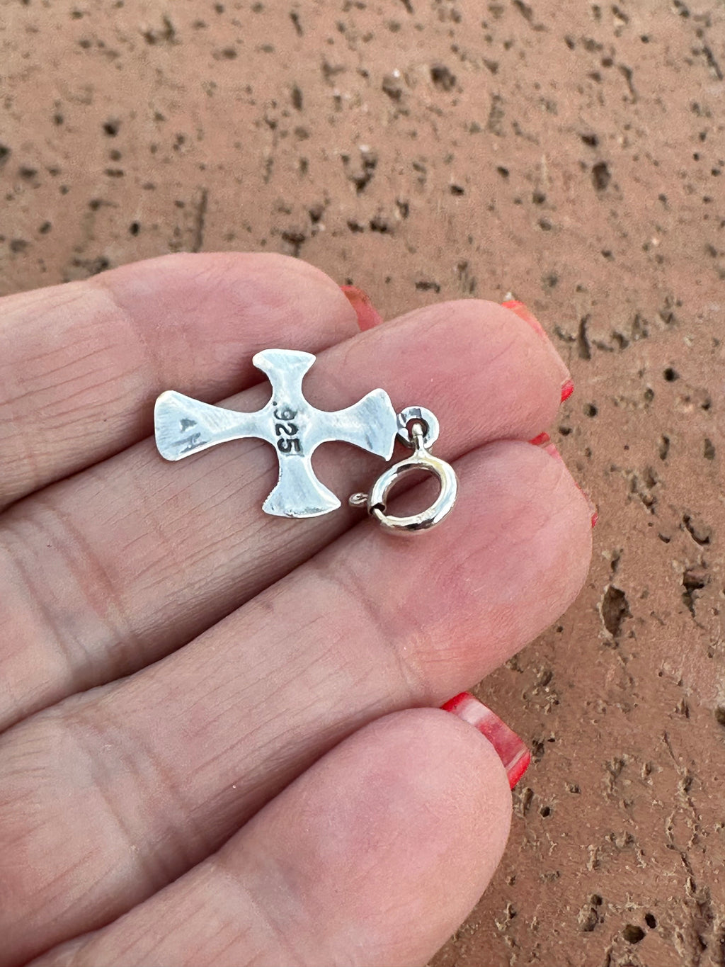 Handcrafted Crafted Sterling Silver Hand Stamped Cross Charm