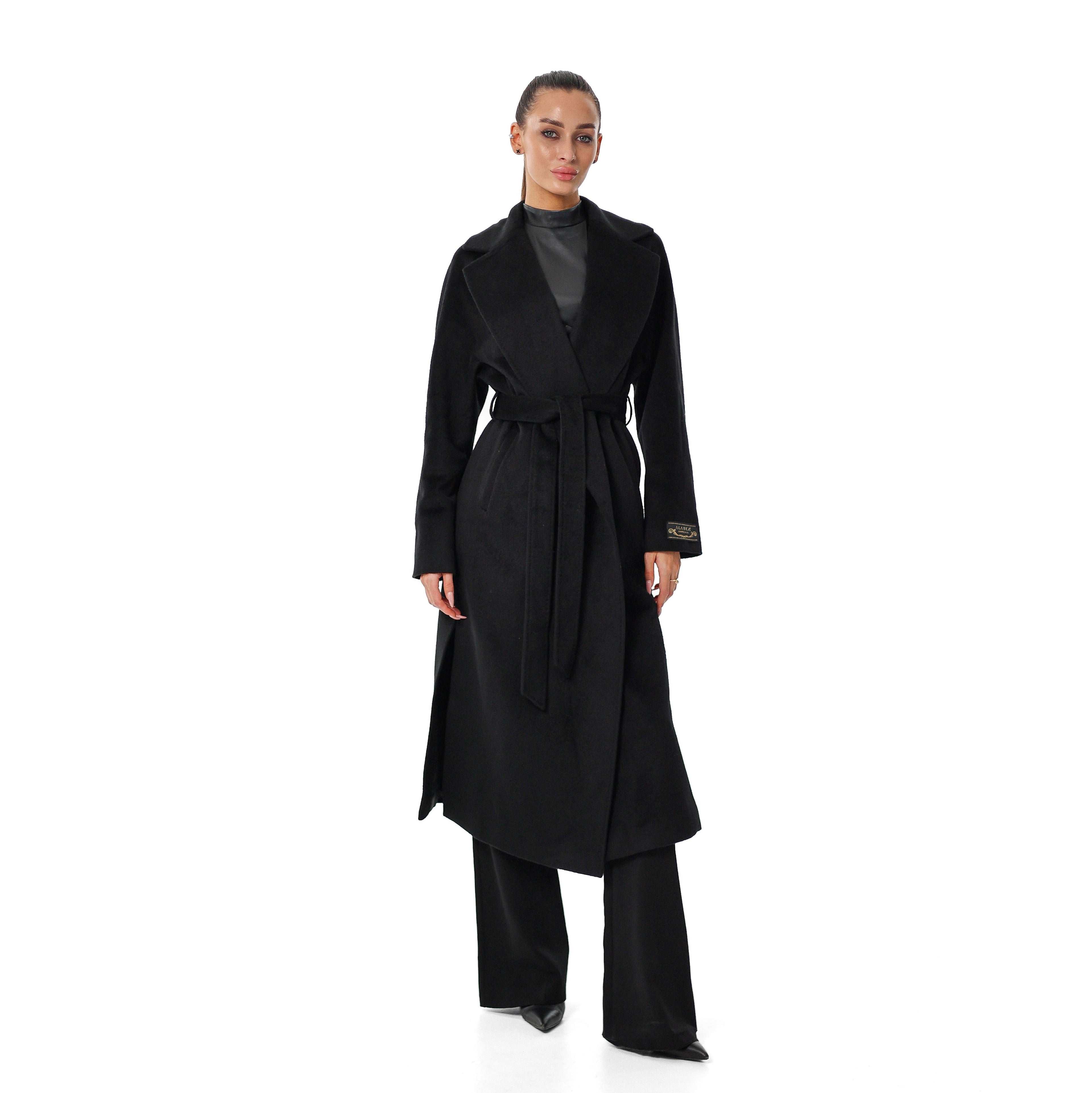 Cambridge Comfort Wraparound Wool Cashmere Coat in Black