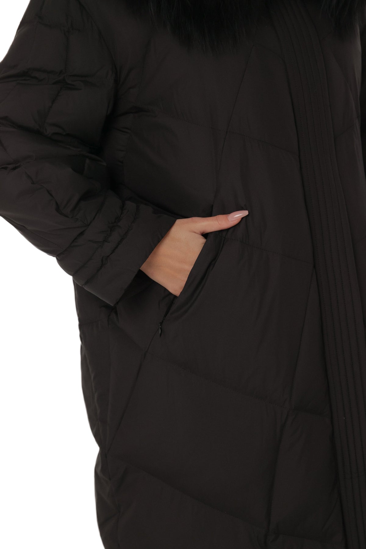 Genuine Silver Fox Fur Trim Down Coat