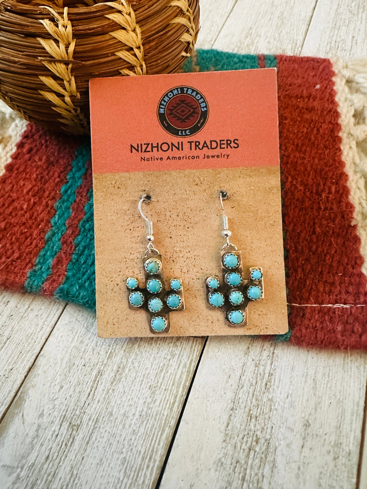 Handcrafted Sterling Silver & Turquoise Cactus Dangle Earrings