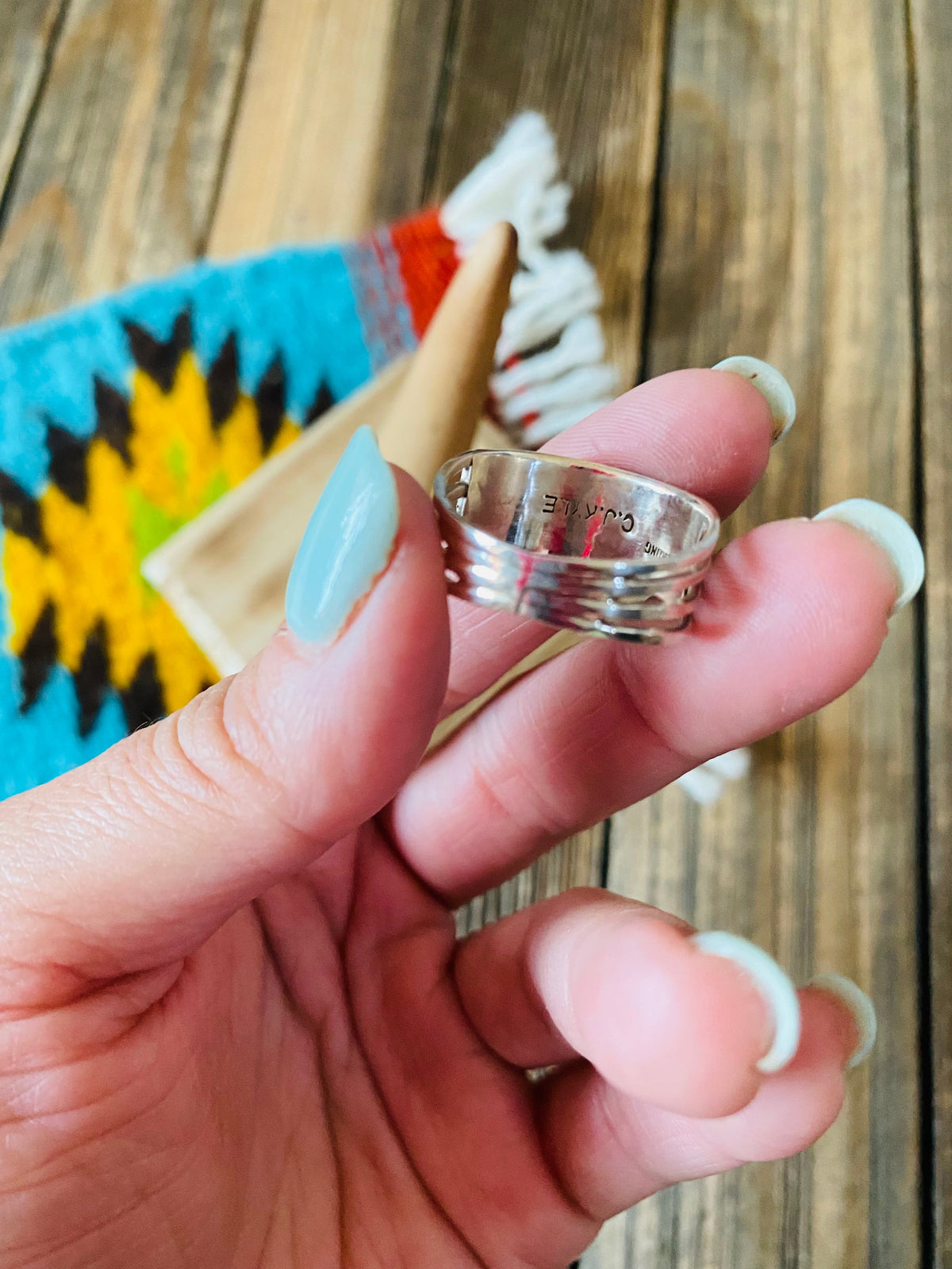 Handcrafted Sterling Silver & Blue Opal Inlayed Stacker Ring