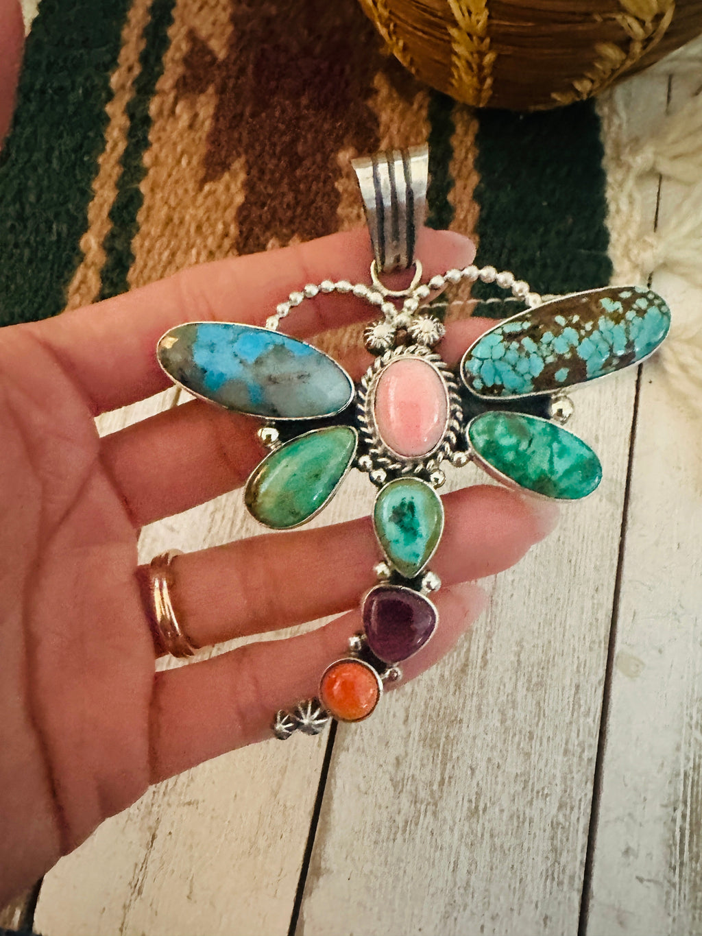 Handcrafted Multi Stone & Sterling Silver Dragonfly Pendant