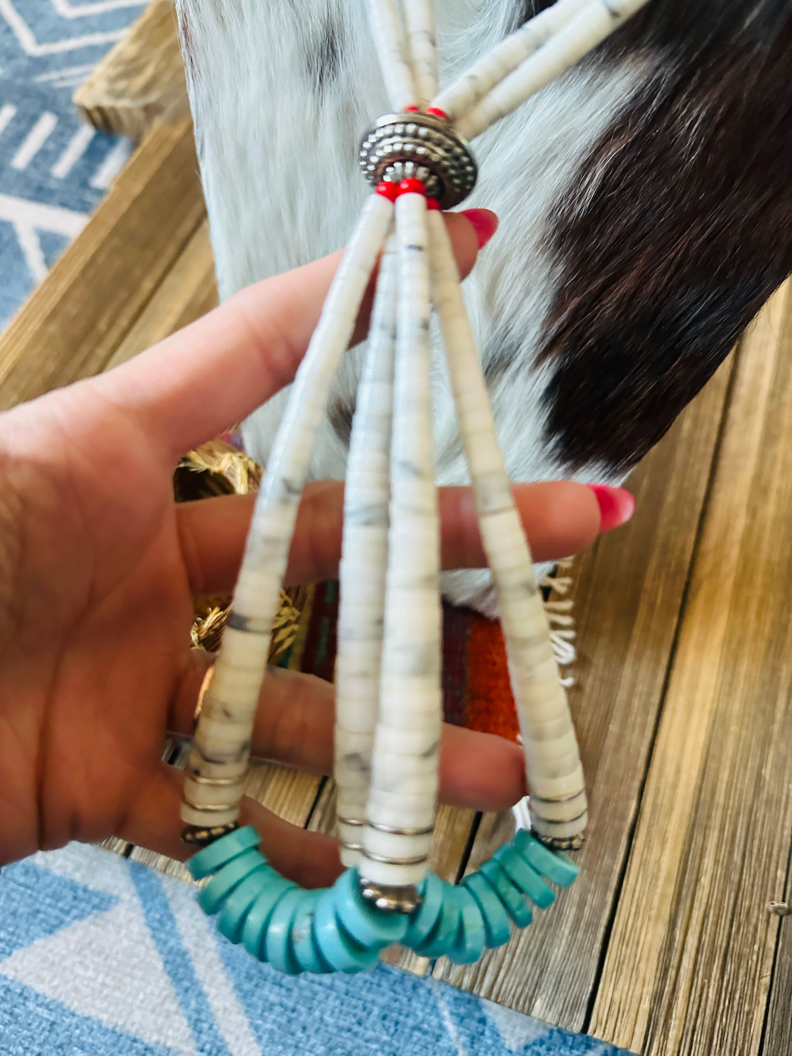 Handcrafted Old Pawn Multi Stone & Sterling Silver Beaded Jacla Necklace