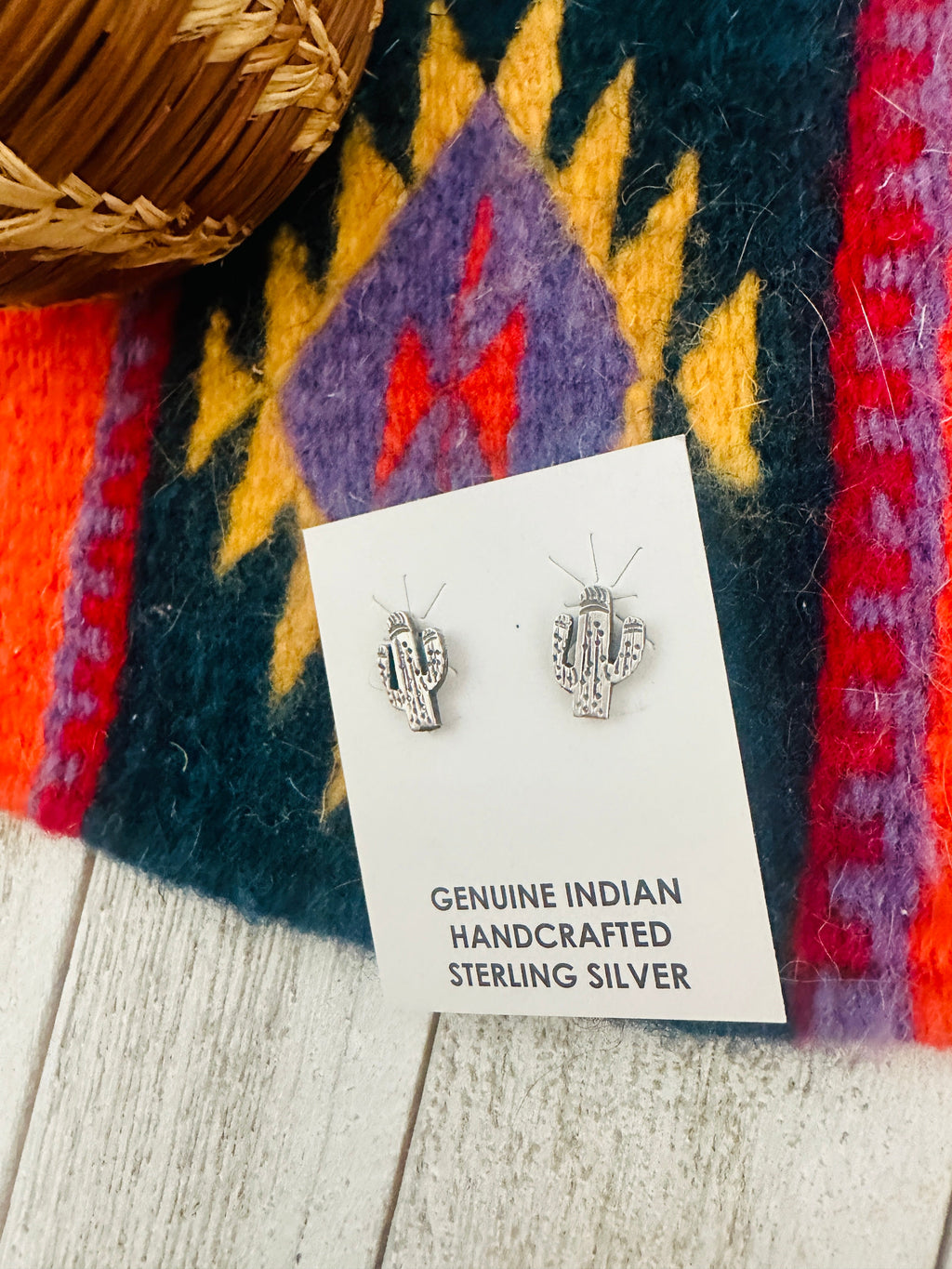Handcrafted Sterling Silver Cactus Stud Earrings