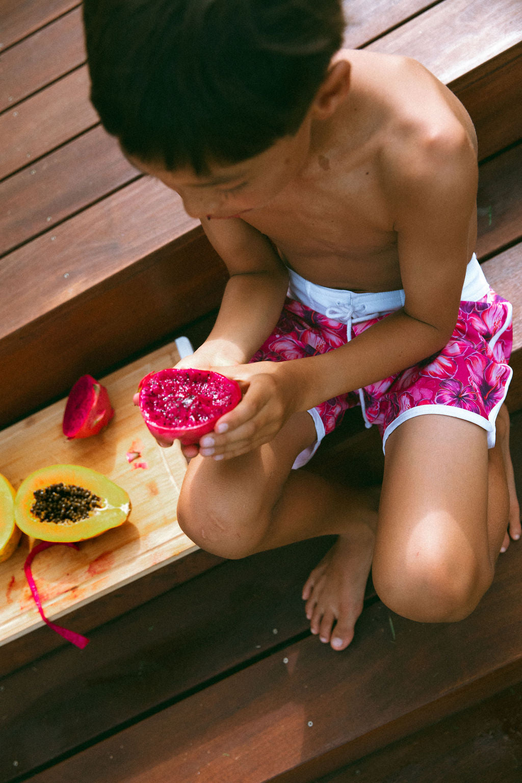 Hibiscus Hunny Print Kids Surf Shorts