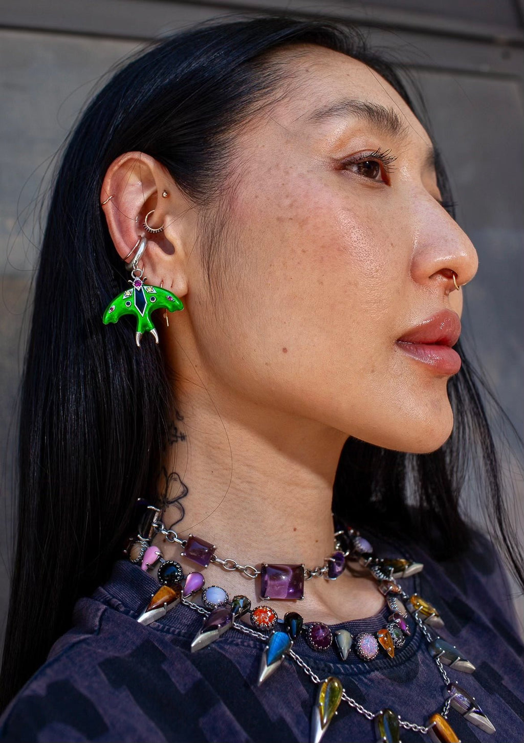 Luna Moth Enamel Ear Cuff (Silver)