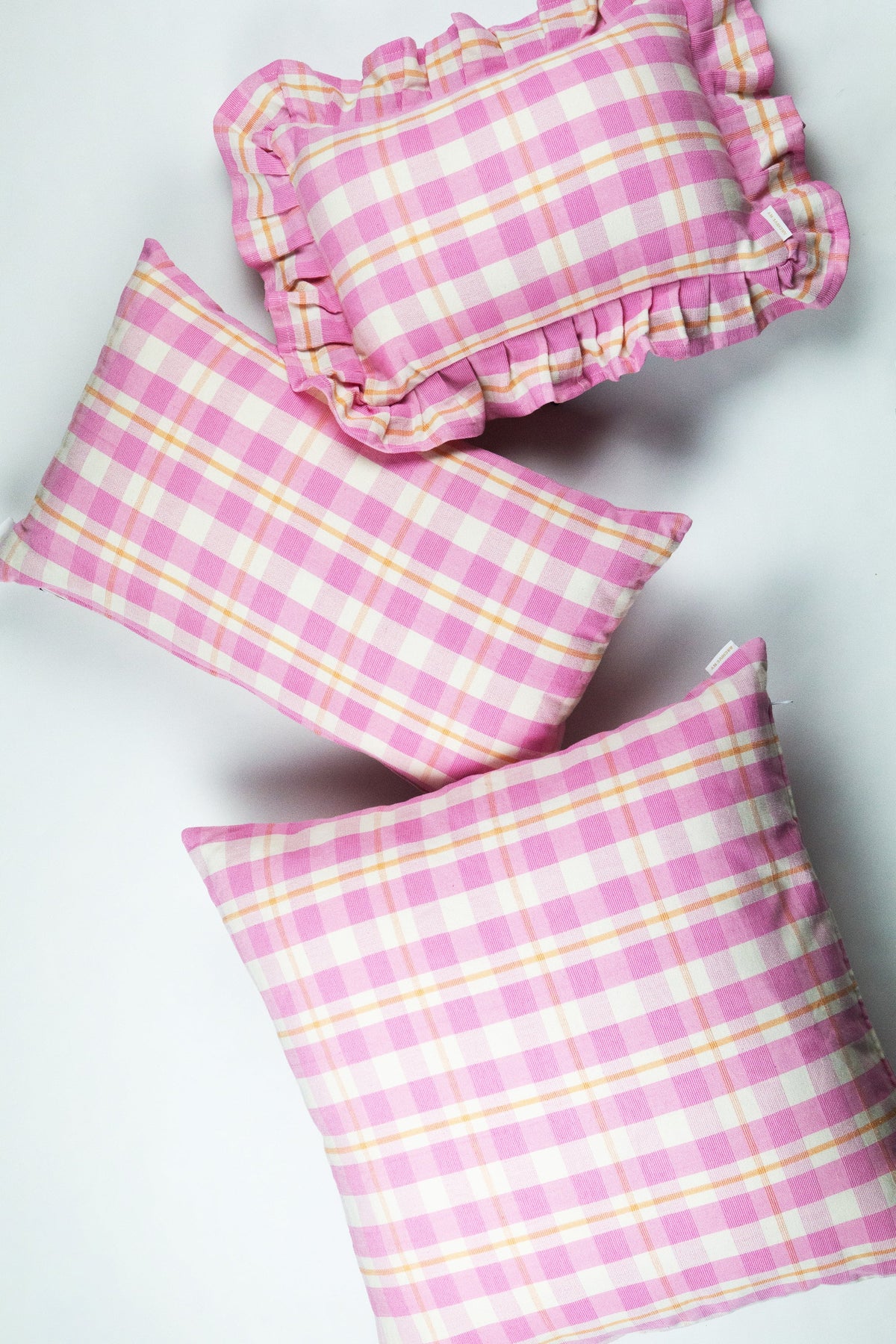 Archive NY Abigail Ruffle Plaid Pillow in Bubblegum