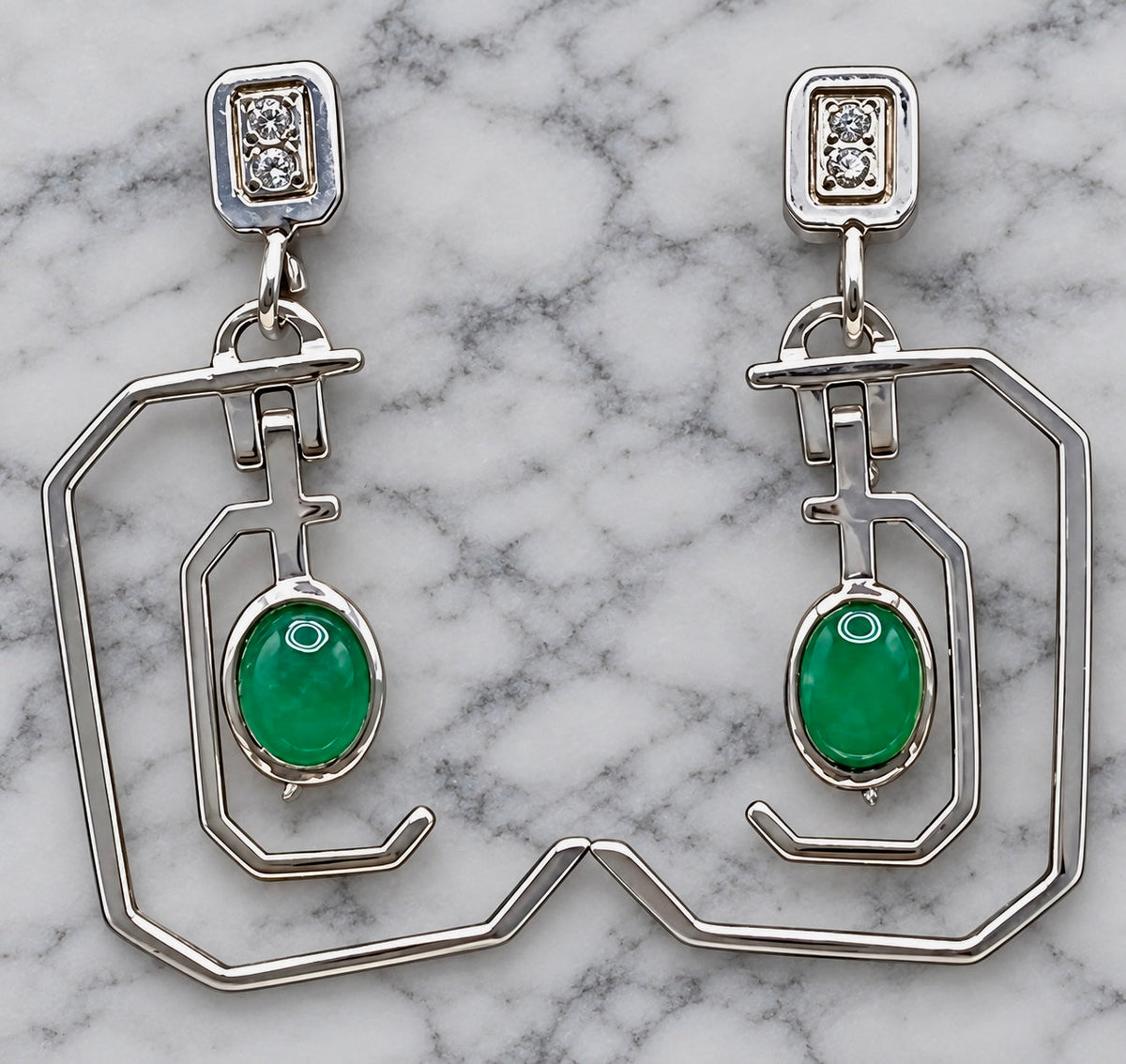 Emerald Earrings in Sterling Silver  Dangle 1ct set 3