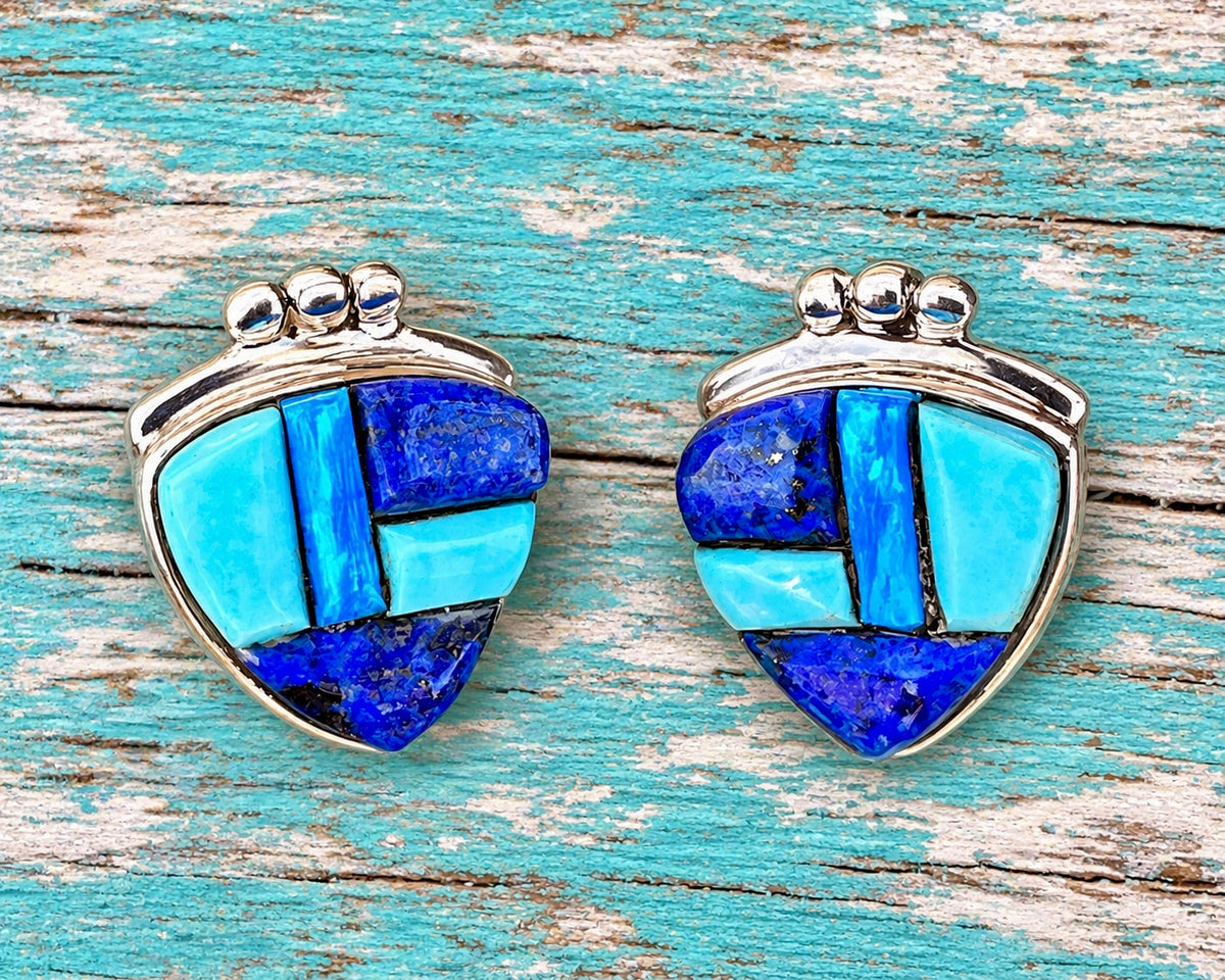 Handcrafted Lapis, Turquoise Sterling Silver Earrings