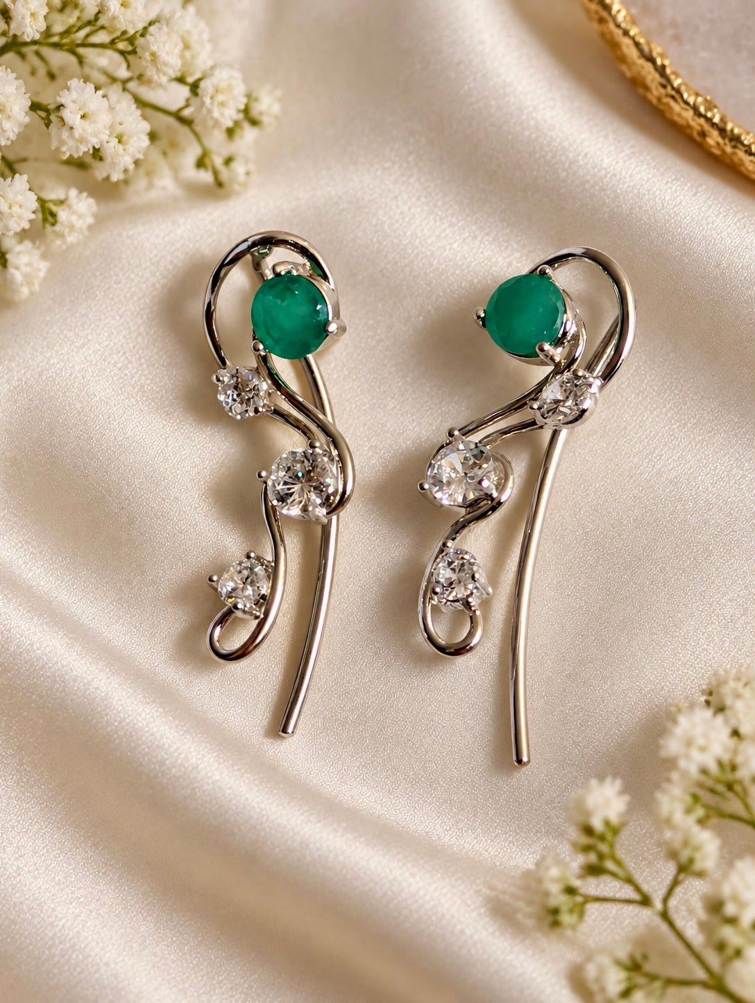 Emerald Ear Vine Earrings in Sterling Silver set 2