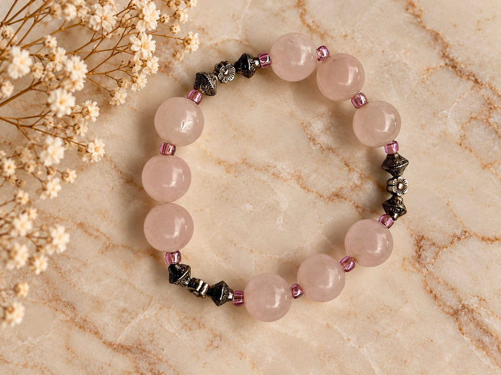 Handmade light Pink Rose Quartz Bracelet