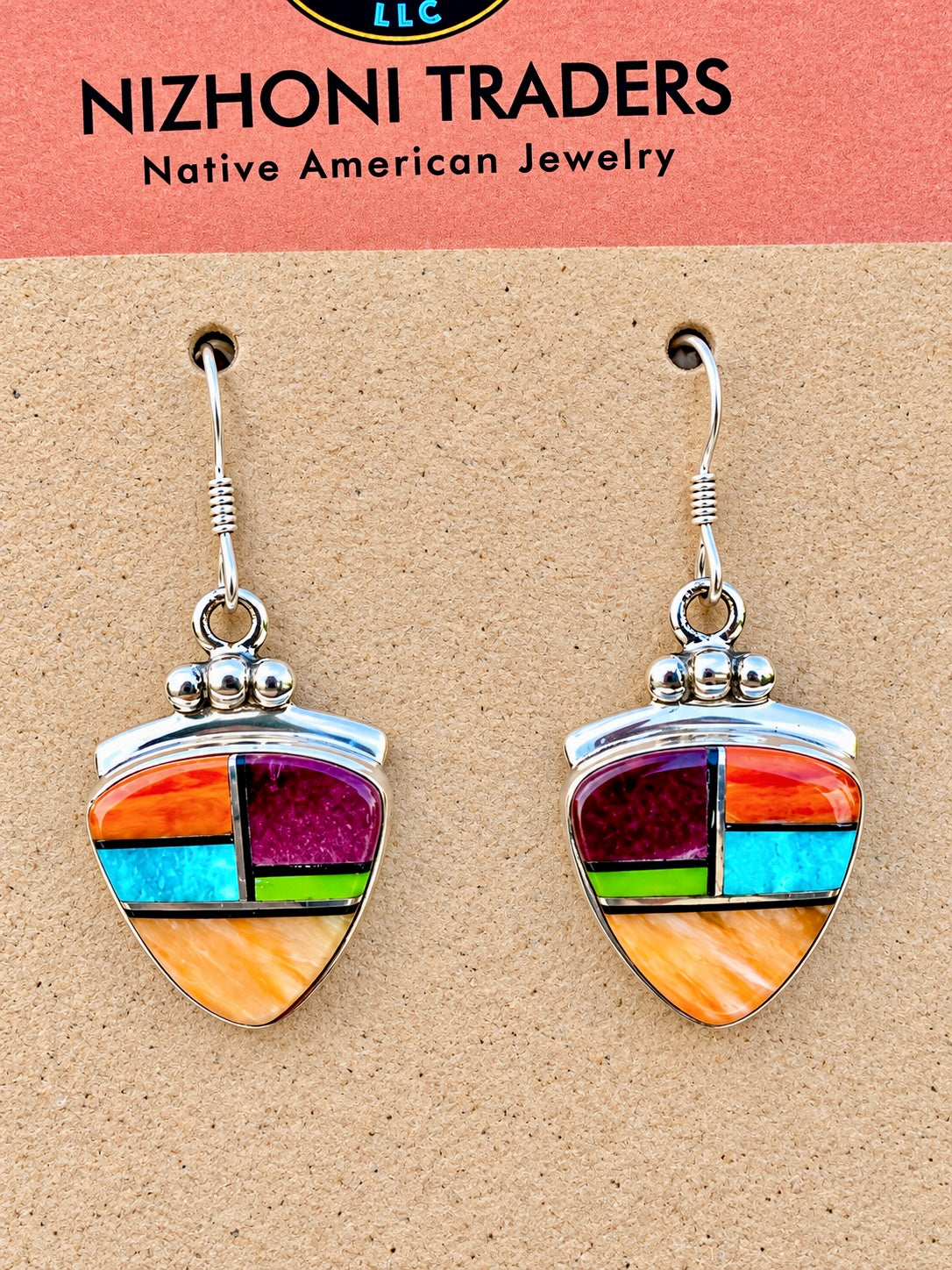 Handcrafted Multi Stone Turquoise, Orange Spiny Hook Dangle Earrings