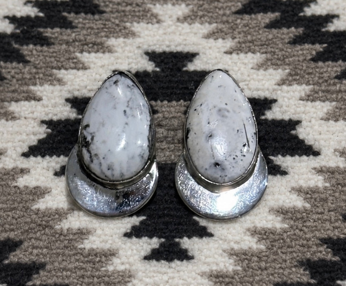 Handcrafted White Buffalo & Sterling Silver Post Earrings