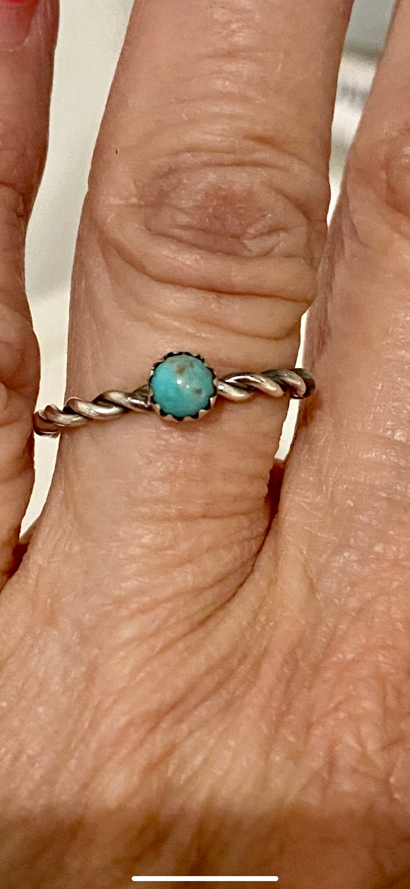 Handcrafted Mini Stone Turquoise Sterling Silver Braided Band Ring