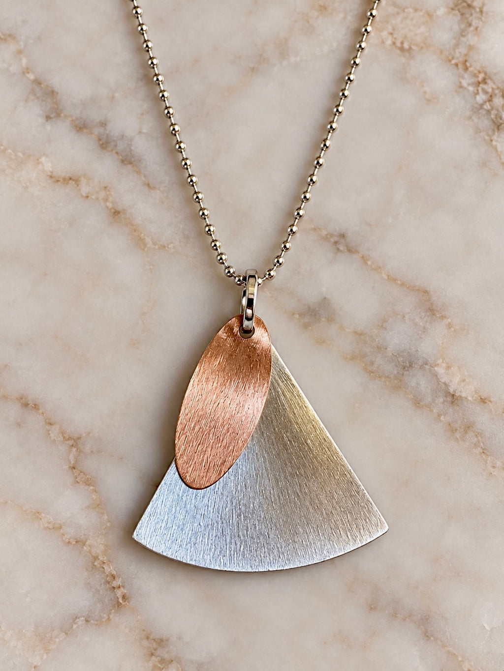 Scoured Copper & Silver Shapes Pendant Necklace