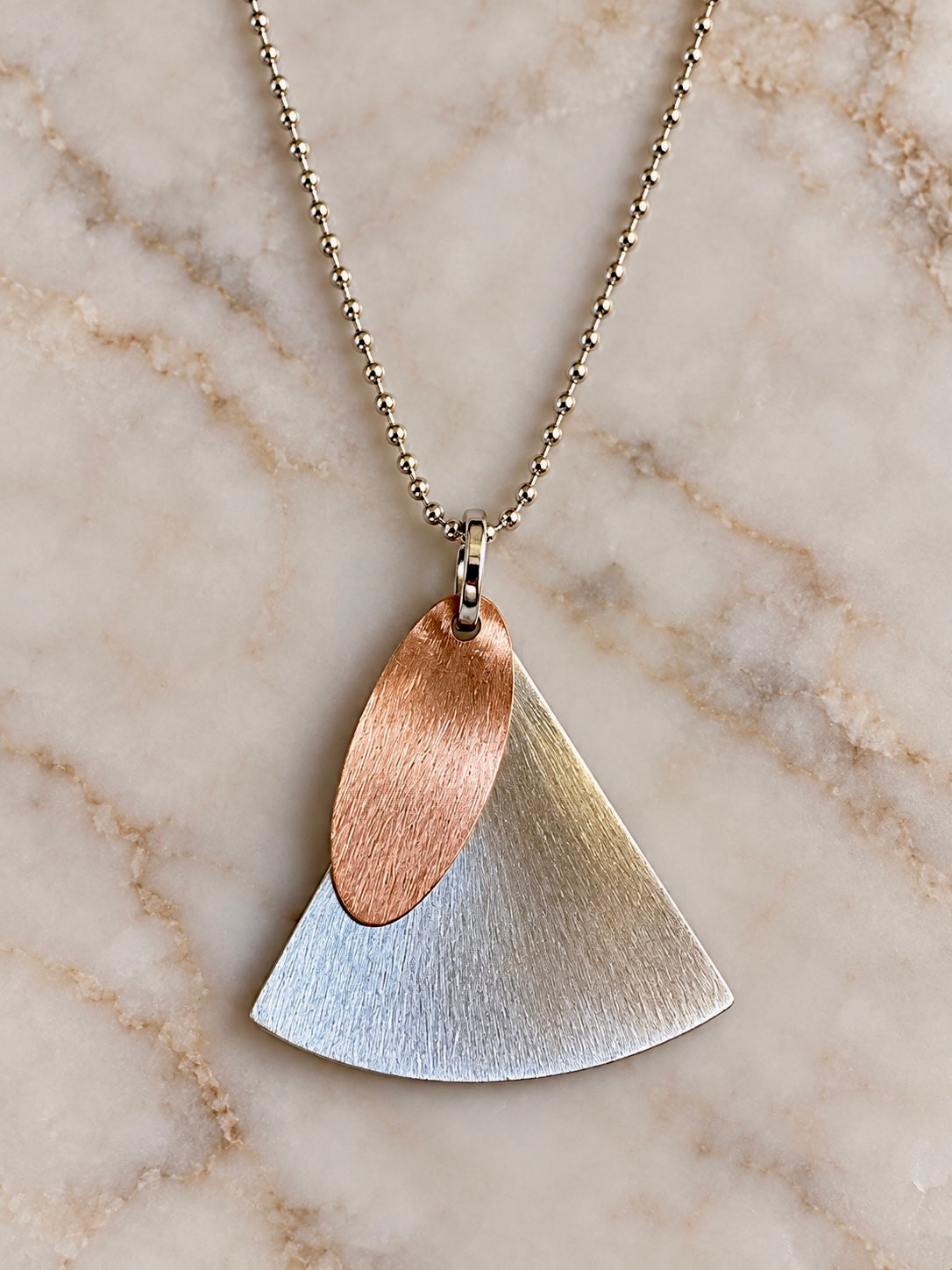 Scoured Copper & Silver Shapes Pendant Necklace